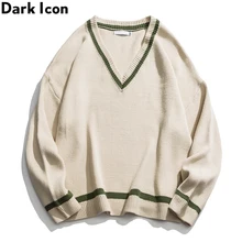 Темный значок цвета контрастный v-образный вырез свитер в стиле хип-хоп мужской пуловер большой уличный мужской свитер уличная одежда свитера для мужчин