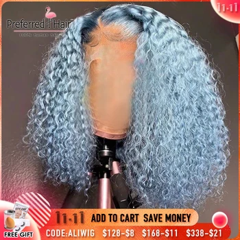 

Preferred Kinky Curly Human Hair Wig Orange Baby Blue Lime Green 180 Density Lace Front Wig Brazilian Remy Transparent Lace Wigs