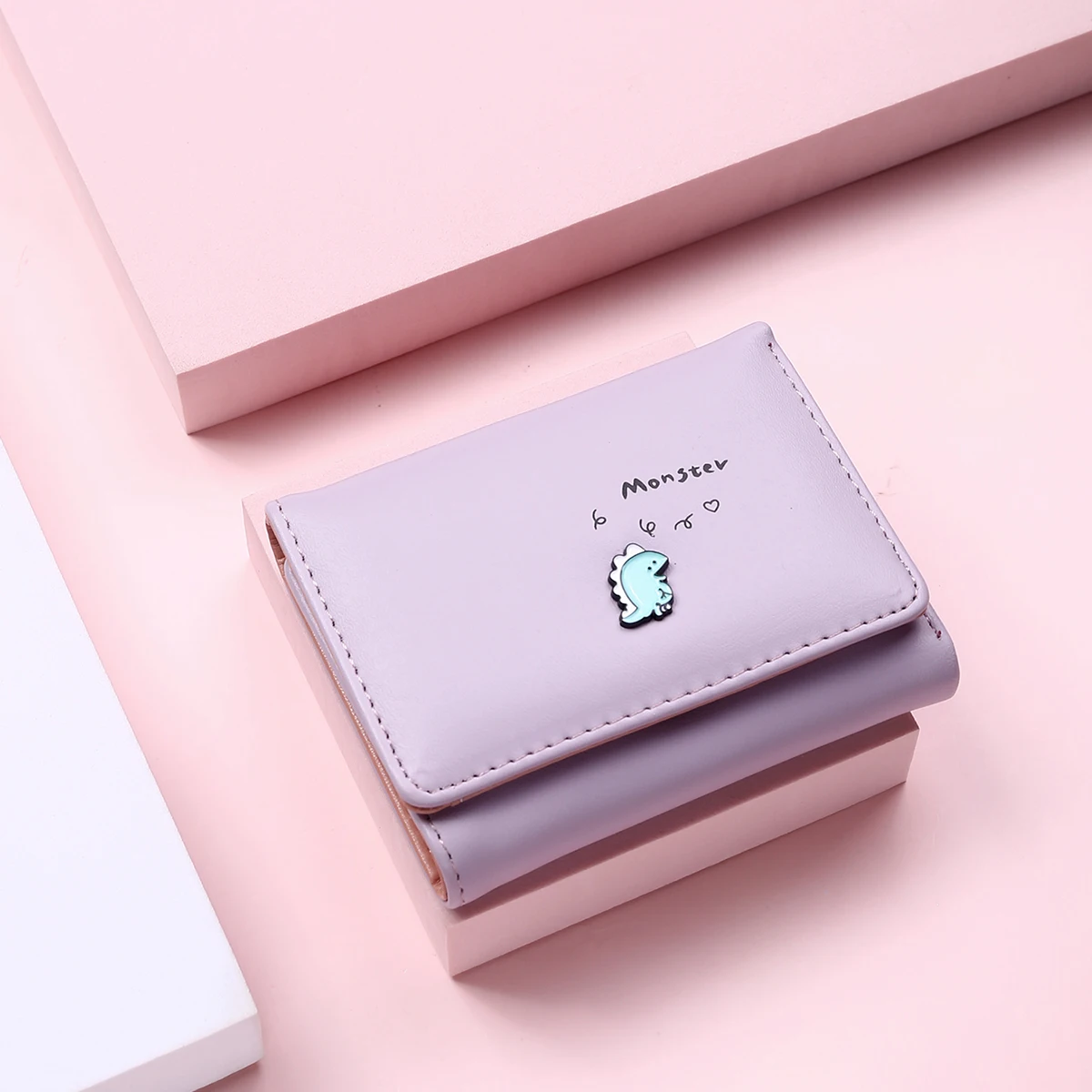 Кошелек женский складной с изображением динозавра, Пряжка для бумажника, кошелек для мелочи из искусственной кожи