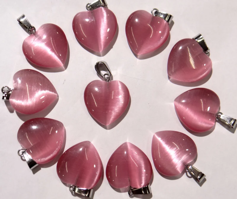 20mm heart Quartz Crystal Howlite tiger eye Cat eyes pendants for Diy jewelry making necklace Accessories 12pcs