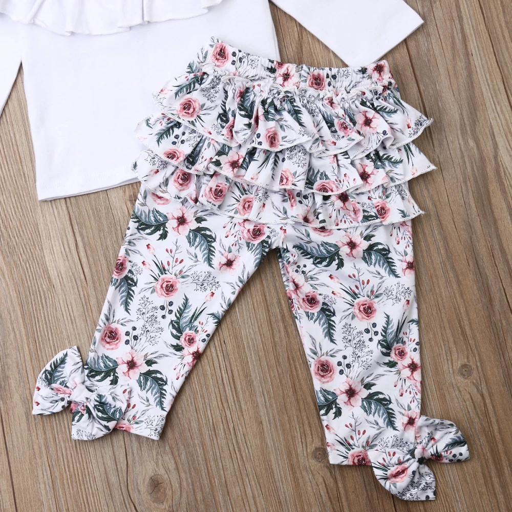 0-5Y Toddler Baby Girls Clothes Sets Autumn Winter Outfits White Ruffle Tops Floral Pants Headband 3Pcs Outfits Set baby clothes set gift