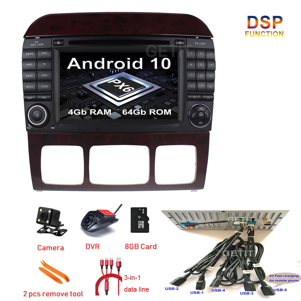 5 USB DSP Android 10 Автомобильный DVD стерео радио плеер GPS для Mercedes Benz S Class W215 W220 S320 S400 S420 S430