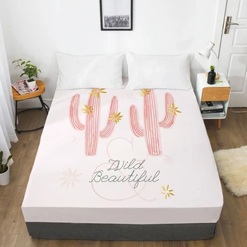

Mattress Cover Fitted Sheets With Elastic Band Bedsheet Bed Sheet Linens 160X200/200X220CM Size 3D Printed Pink cactus