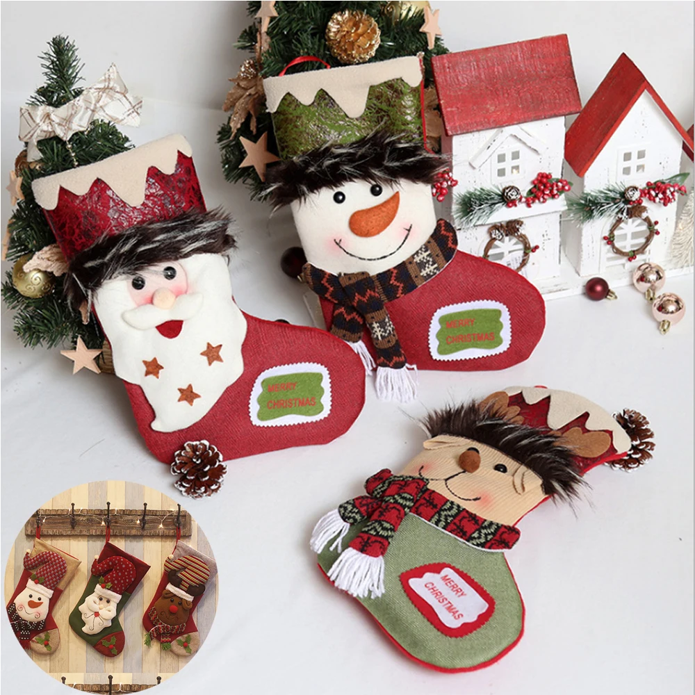 FAROOT Christmas Stocking Sack Gift Decoration 3D Santa Snowman Reindeer Candy Bag Gift