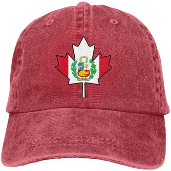 

Peru Flag Canada Maple Leaf Unisex Yarn-Dyed Denim Trucker Hat Adjustable Baseball Cap