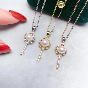

Key Shape 925 Sterling Silver Pendant Setting Mounting Findings Accessories for Crystals Agate Pearls Corals Jade Stones Beads