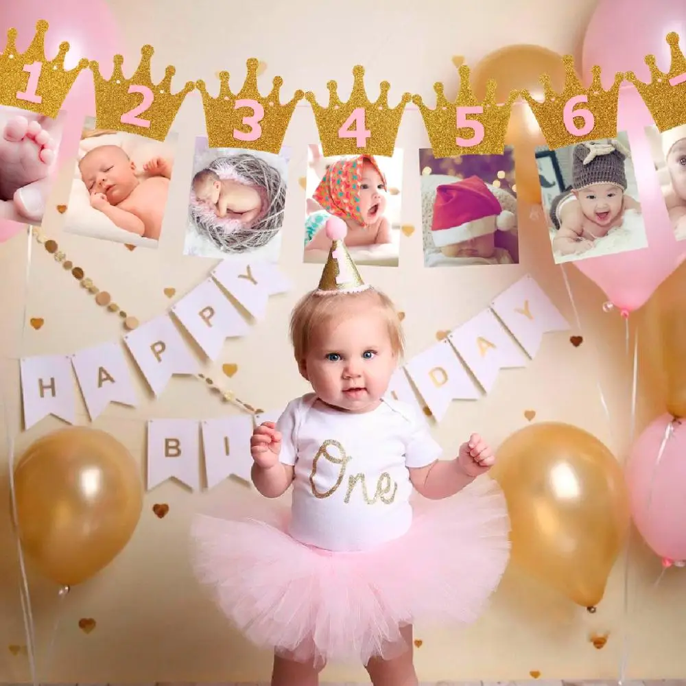 PATIMATE Birthday Crown Hats 1st 2nd 3rd Party Decoration Princess Baby Kid Cap One Year | Дом и сад