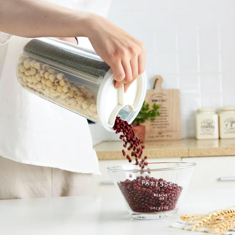 

Four Grid Rotating Buckle Sealed Jar Transparent Plastic Cereal Can Grains Kitchen Food Storage Jar Storage Tank