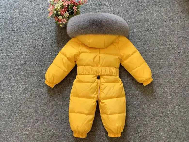 Luxury Large Real Fur Collar Infant Baby Snowsuit Thick Warm Down Rompers Hooded Toddler Boys Girls Jumpsuit One-pieces Ski Suit