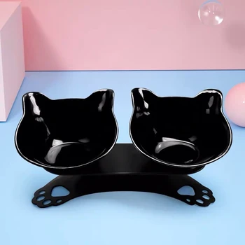 

PC Portable Neck Protection Leak Proof Double Pet Bowl For Cat Dog Elevated Stand Drinking Feeding Watering Raised Dish Oblique