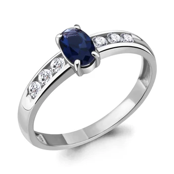 

Ring classical AQUAMARINE with nanosapfirom, cubic zirconia, silver 925