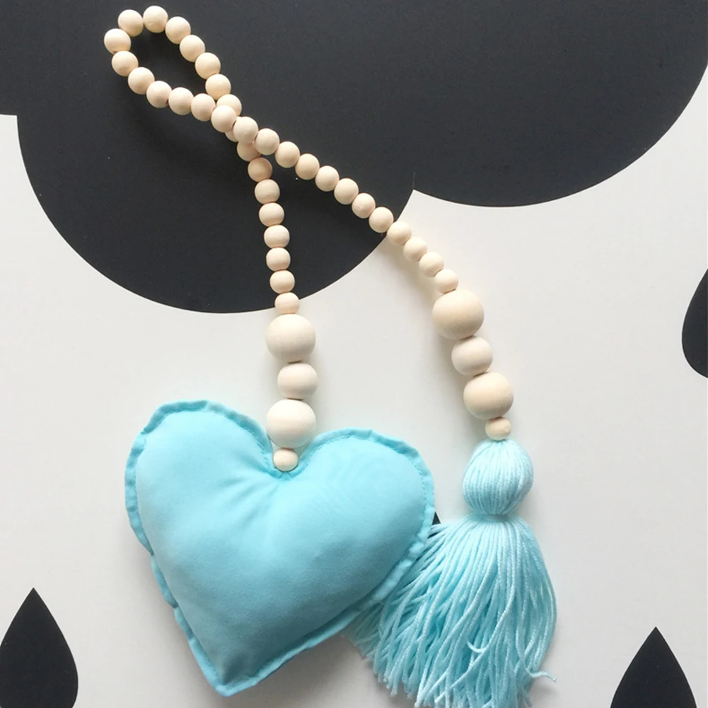 Зеленый Vertical Art Bedroom Wood Beaded Craft Heart Shaped Decorative Pendant Cute Backdrop Cribs Handmade For Kids Hanging Decoration - Цвет: Зеленый