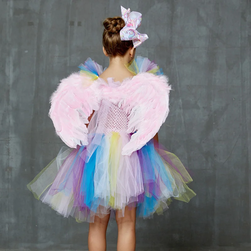Kids Girls Unicorn Tutu Dress Pastel Rainbow Flower Princess Girl Birthday Party Dress Handmade Pageant Halloween Tutu Costume (8)