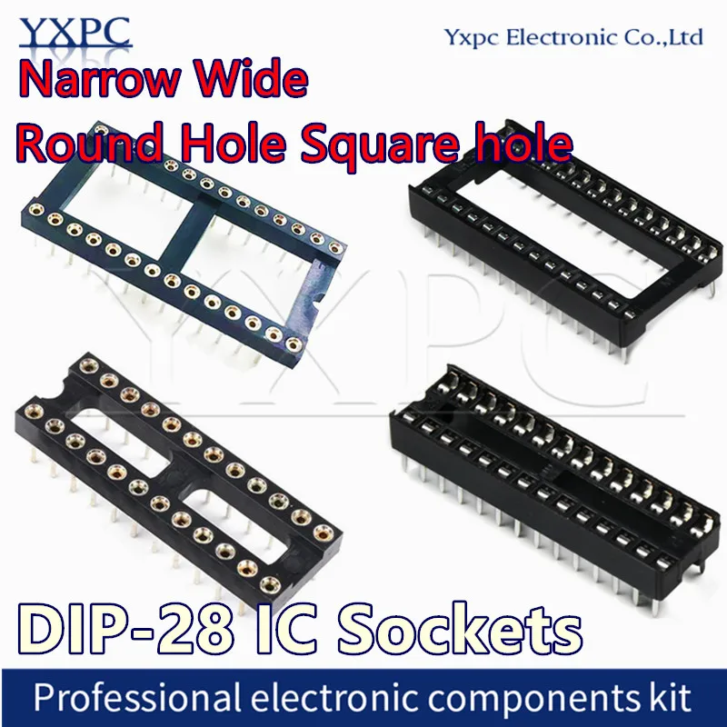 5pcs DIP-28 Round Hole Square hole 28 Pins Narrow Wide 2.54MM DIP DIP28 IC Sockets Adaptor Solder Type Connector | Электронные