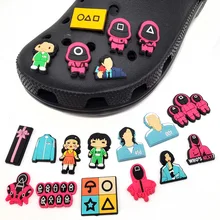 1pcs Cartoon Anime Cror Shoe Charms Squid game DIY Accessories Fit Clogs Sandals PVC Unisex Party Birthday Gift