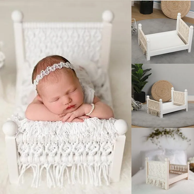 Newborn Photography Props Bed Vintage Mini Cotton Rope Weave Wooden Baby Posing Infant Crib For Studio Photo Shoot - Цена: US $32.94