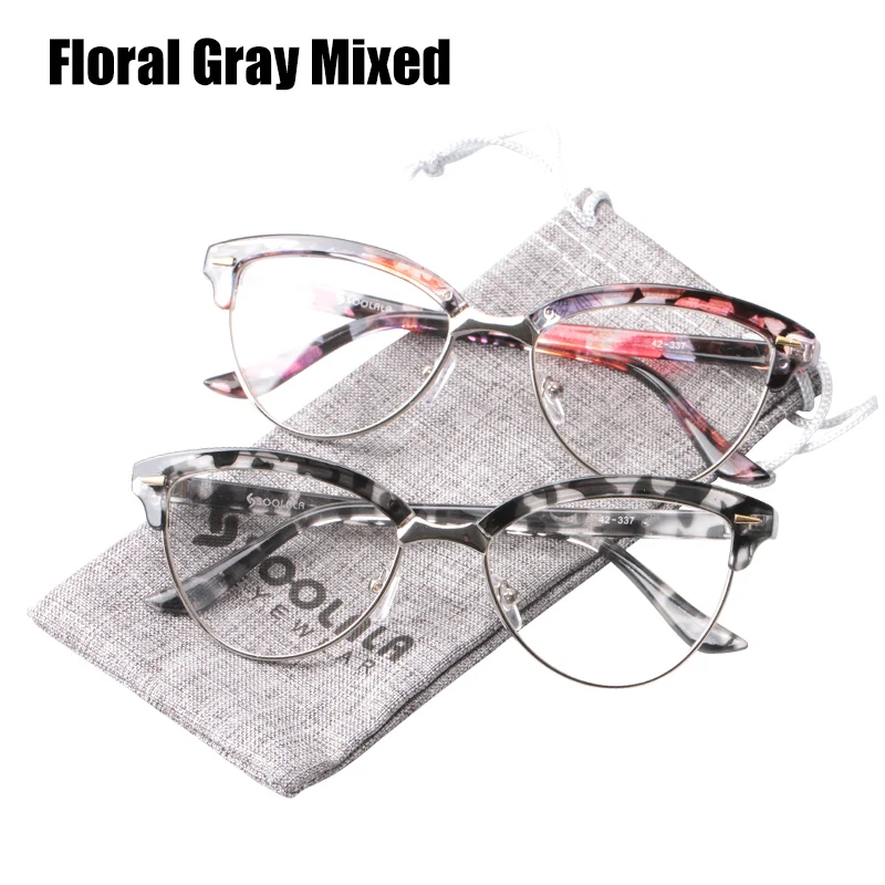 Floral Gray Mixed SOOLALA, 2 шт, кошачий глаз, полуоправы, очки для чтения, женские солнцезащитные очки, очки для чтения, Пресбиопия, очки для чтения с чехлом - Цвет оправы: Floral Gray Mixed