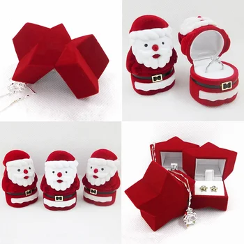 

Free Shipping Fashion Cute Ring Earring Necklace Jewelry Box Velvet Valentine Gift Box Santa Claus Cute