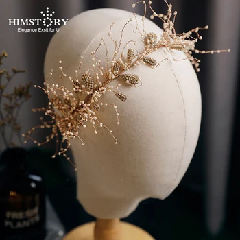 

HIMSTORY Elegant Handmade LEaf Vine Brides Hairbands Crystal Soft Headbands Bridal Flower Hair Accessories Headpieces