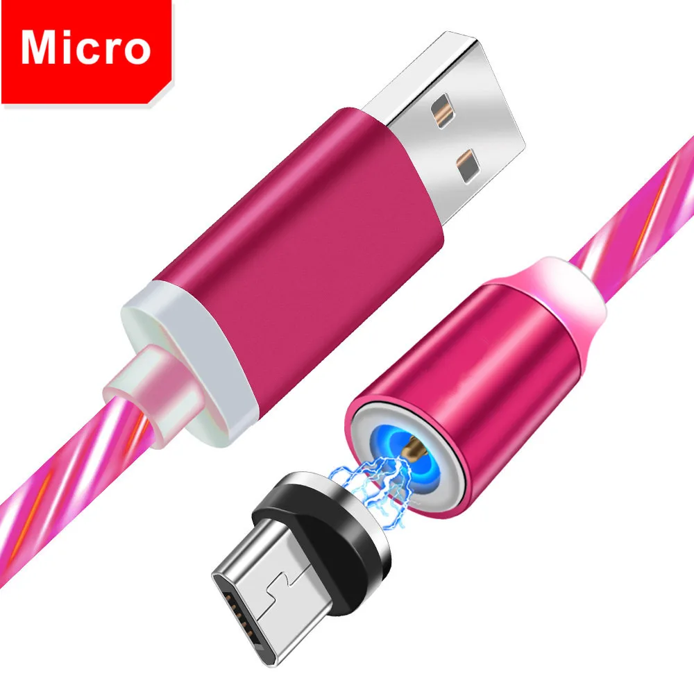 Red Cable Для samsung galaxy A10 A6 J4 Xiaomi Redmi 7 7a Honor 8x htc zte Blade V7 LG зарядное устройство для телефона светодиодный светящийся Магнитный Micro USB кабель - Цвет: Red Cable