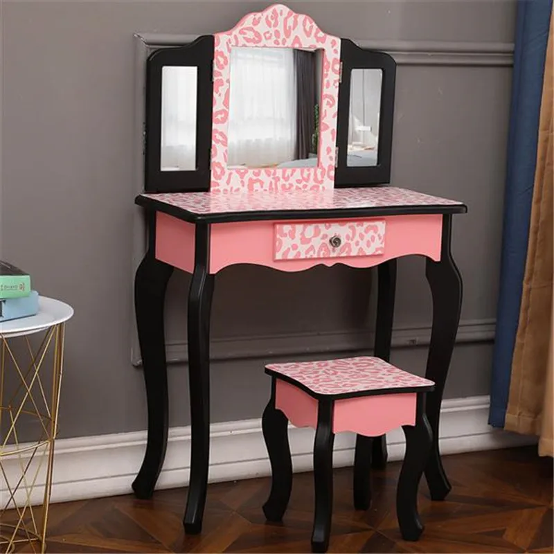 Children Makeup Dressers Vanity Princess Pink Leopard Print Vanity Princess Pink Leopard Print