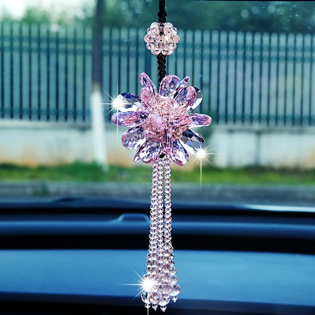 Cute Mirror Charms and Plush Ball Car Accessories for Women - Crystal and  Diamond Cat Rear View Mirror Hanging Ornaments and Decor