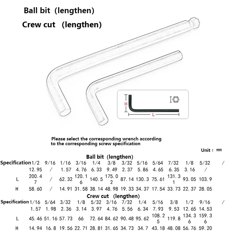 English hexagon socket wrench hexagon spoon Double-End L Type Screwdriver tool Allen key 1/16 5/16 3/32 1/8 5/32 3/16 7/32 1/4 screwdriver set wrench socket set