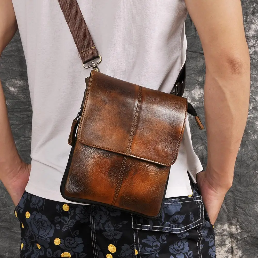 

Fashion Real Leather Multifunction Casual 8" Pad Cross-body Bag Slim Satchel Messenger Bag Hip Bum Pouch Waist Belt Pack 8713-c