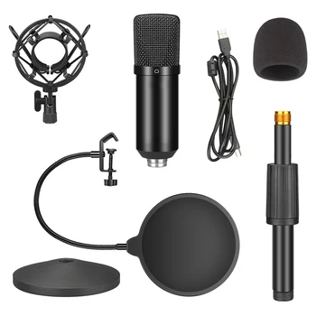 

USB Microphone Desktop Stand Set, 192KHZ/24BIT High Sampling Rate Blowout Prevention Net Desktop Live K Song Microphone