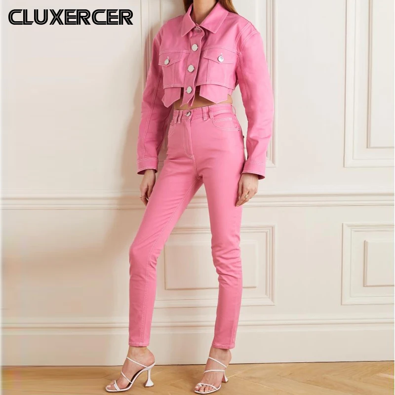 Sexy Club Denim Two Piece Set Women 
