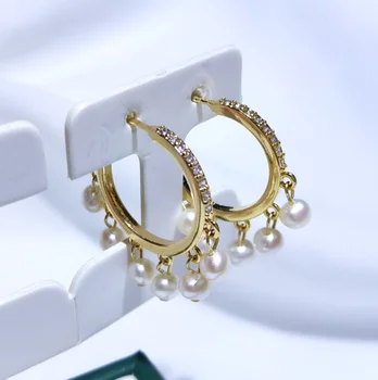 

Fashion Water Drop Freshwater Pearl Cuff Earring Round Tassel Hoop Earring 12pcs Pearl 14K Gold Plated Women Wedding Jewelry