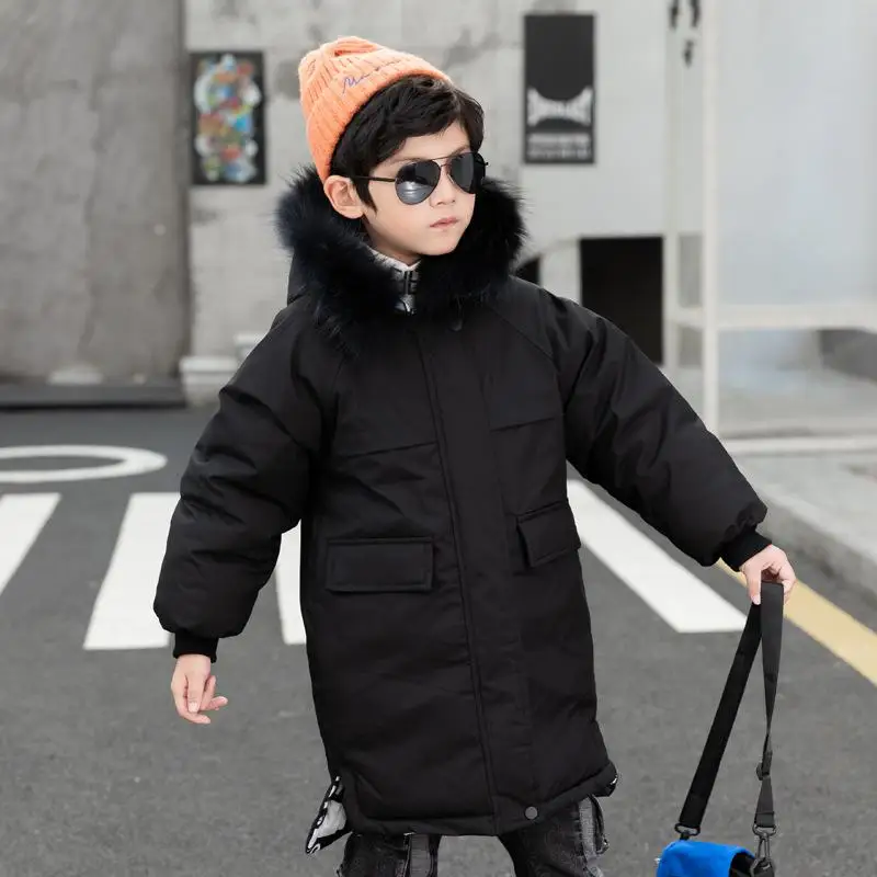 Winter Thicken Windproof Warm Coat For Boys Children Outerwear Kids Clothes Boys Jackets For Teenager Christmas Gift 10 12 - Цвет: Черный