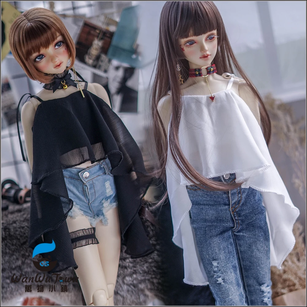 New BJD Doll Clothes Chiffon shirts Straps Top for 1/3 1/4 uncle DD see-through Vest Black/White Loose doll accessories luxury black leather belts for men gold lion automatic rachat buckle cowskin waistband casual formal straps barry wang