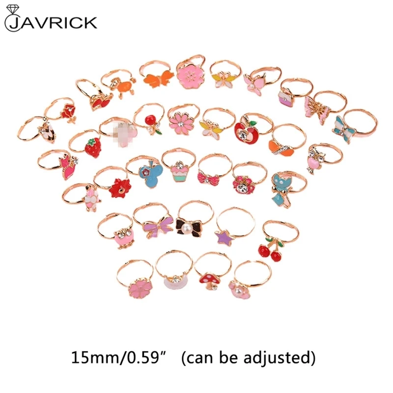36 Pcs Ring Set Cartoon Children Flower Animal Adjustable Alloy Kids Rings