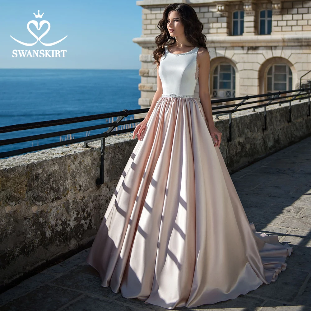 Роскошное атласное свадебное платье Swanskirt AW04 винтажное ТРАПЕЦИЕВИДНОЕ принцессы