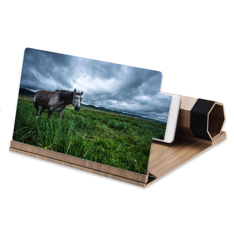 12 inch Hd Screen Magnifier Solid Wood Grain Foldable Mobile Phone Screen Suitable for Watching Movie Videos on All Smartphones