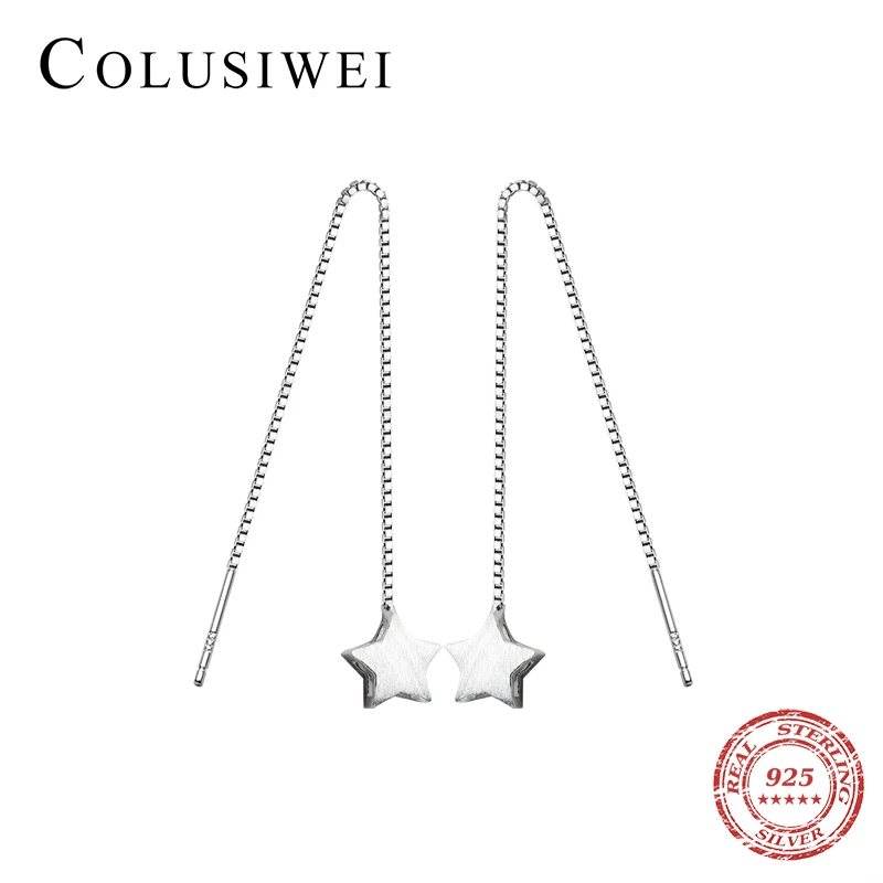 Colusiwei, настоящее 925 пробы, серебряные свисающие серьги со звездой, длинная цепочка, кисточка, висячие серьги для женщин, Brincos, новинка, Bijoux