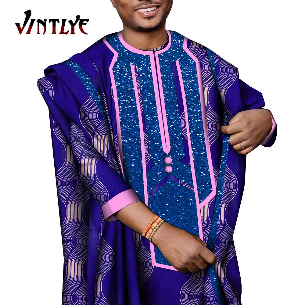 african traditional clothing 3 Piece Set African Dashiki Men Robe Coat and Slim Shirt and Pant Loose Ankara Fashion Print Agbada Robe Coat Suit 3XL WYN1640 african culture clothing