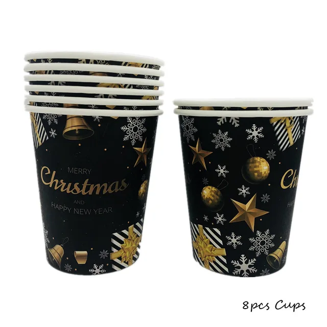 Счастливого Рождества украшения для дома счастливый год вечерние одноразовые столовые приборы набор Черное золото бумажная тарелка чашки ЕВА рождественские принадлежности - Цвет: No.3