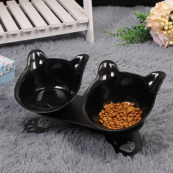 

Drinking Neck Protection Oblique Easy Clean Double Pet Bowl Raised Dish Elevated Stand Non Slip For Cat Dog Food Feeder Portable