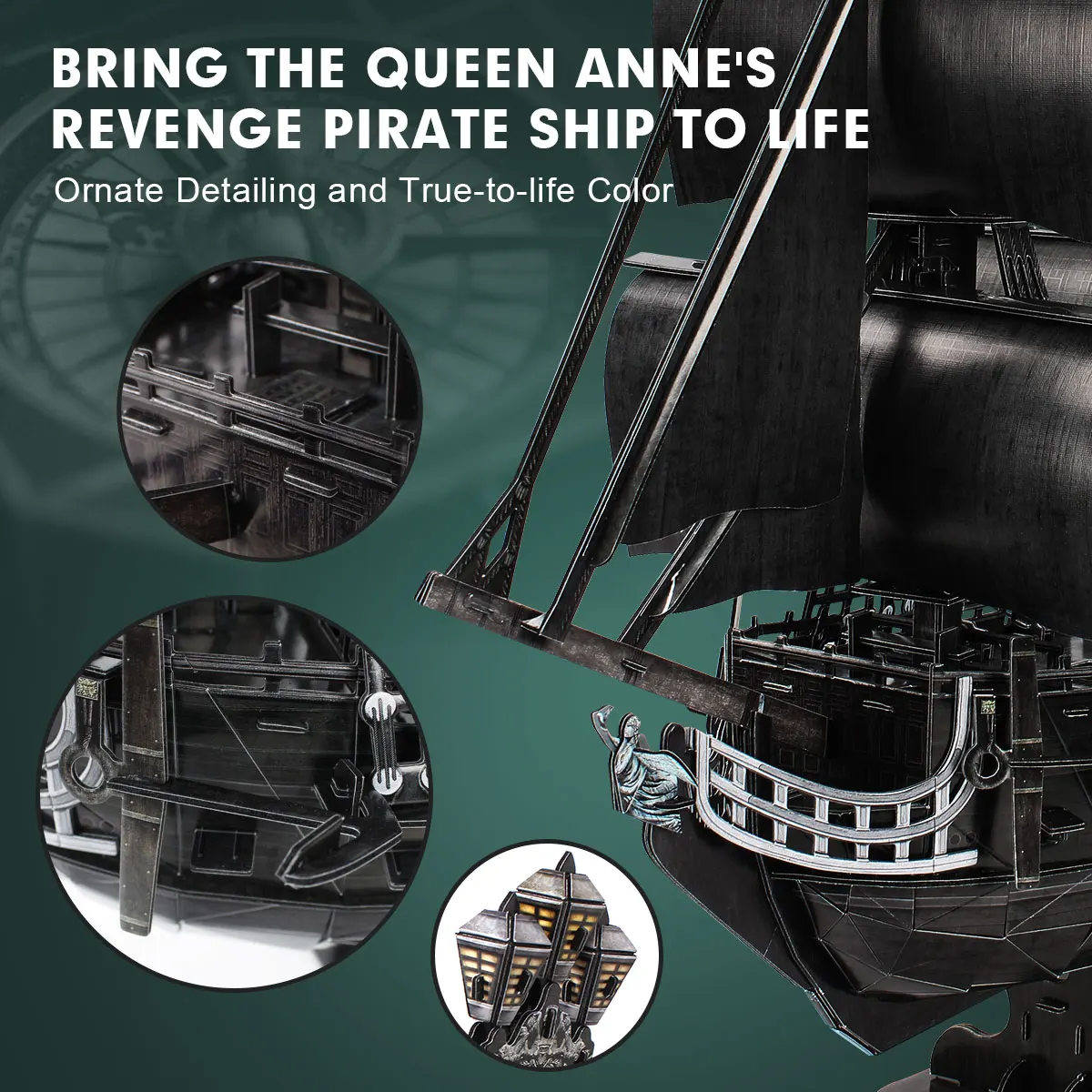 CubicFun 3D Puzzles Large Pirate Ship 26.6" Difficult Watercraft Model Queen Anne's Sailboat Building Kits Toys for Adults Kids 4