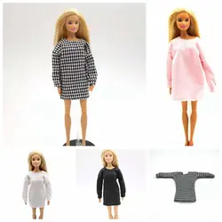 Vêtements pour poupée Barbie, robe pied de poule, chemise longue, Style à la mode, avec ceinture d'hirondelle, 11.5 pouces, BJD, accessoires pour maison de poupée, 1/6 
