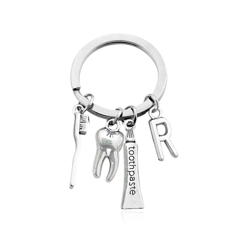 

Trendy Toothpaste Toothbrush Teeth Z Monogram Keychain Dentist Dental keychains Jewelry Letter Custom Keychain