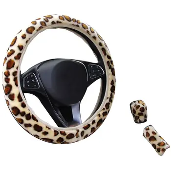 

3Pcs/set Leopard Printed Steering Wheel Cover Hand Brake Gear Protective Cap L9BC