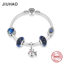 925 пробы серебряный милый поцелуй рыбы Принцесса Подвески темно-синие стеклянные браслеты из бисера diy для модных ювелирных изделий для женщин