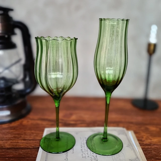 1pcs Vintage Green Champagne Glass Home Party Goblets Red Wine Cup Wave  Pattern White Wine Flute Whisky Cup For Party Wedding - Glass - AliExpress