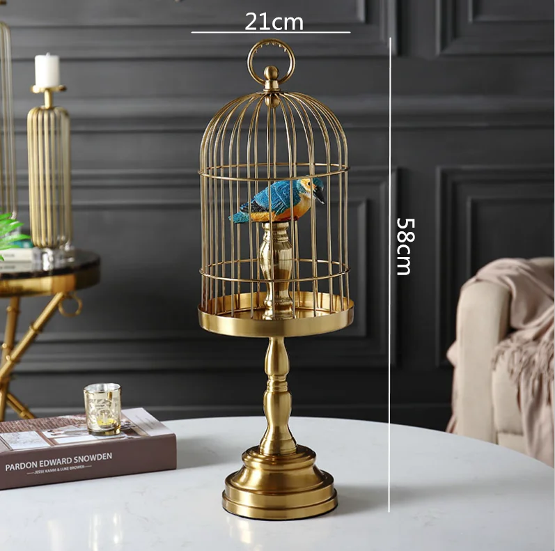 Nordic modern Creative metal Gold Simulated animal Fake bird cage Home Decoration Crafts ornaments home decoration accessories - Цвет: 21x58cm