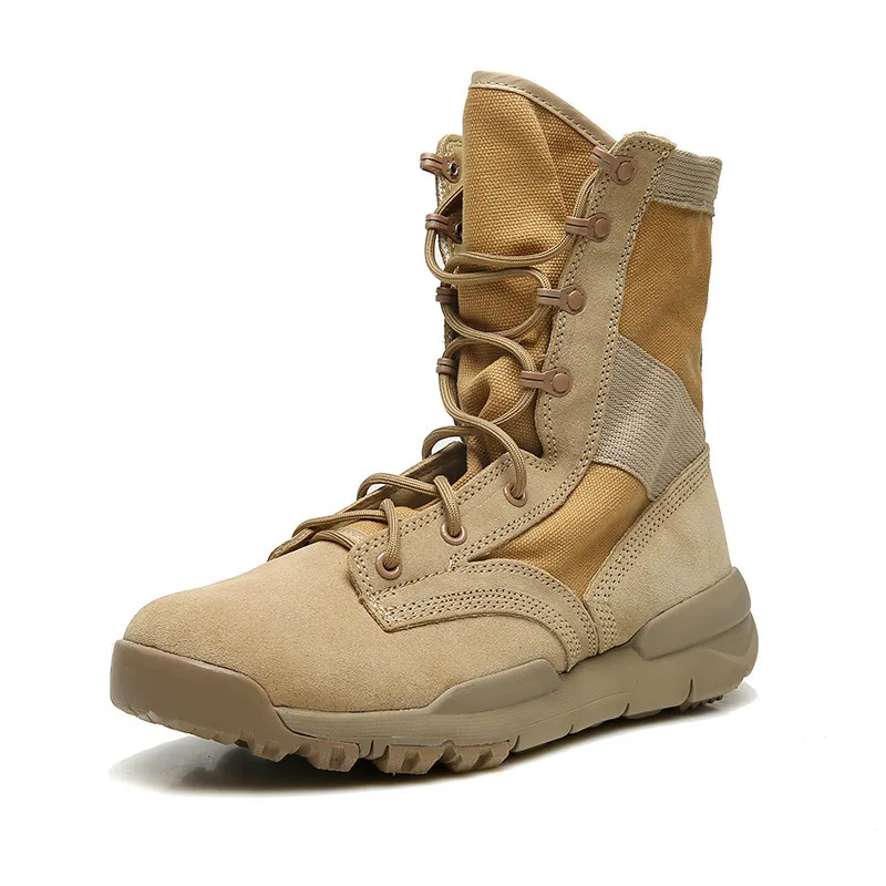 

Men Military Boots Genuine Leather Stitching Canvas Outdoor Desert Boots For Man Light Breathable Safety Shoes zapatos de hombre