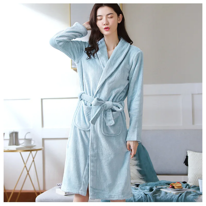 20 Дамская фланелевая Однотонная ночная сорочка, Халат, утолщенная Коралловая ворсовая Пижама, Халат для отдыха, пижамы-Неглиже, повседневный комплект для сна, 2 предмета, Халат - Цвет: 20