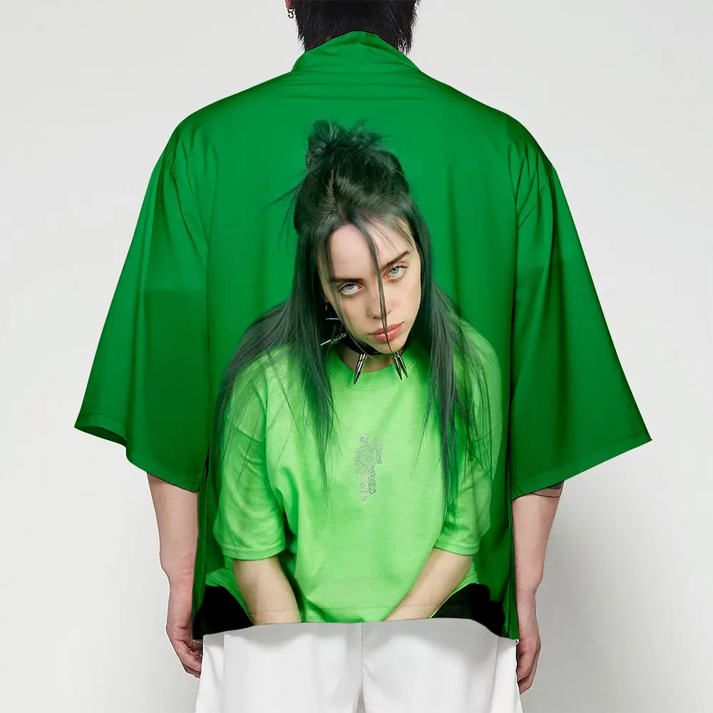 Популярное мужское и женское кимоно Billie Eilish3D, модное летнее светло-желтое кимоно в японском стиле, футболка, кардиган, повседневный Топ